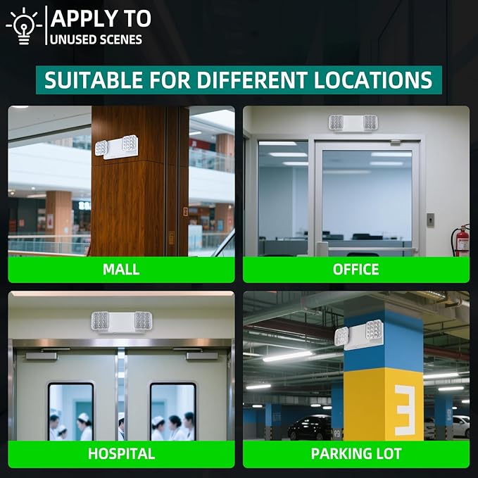 Emergency Light, LED Emergency Lighting with Battery Backup, 2 Adjustable Heads, Commercial Emergency Lights Combo for Business, 120V/277V AC, UL Listed, 6 Pack