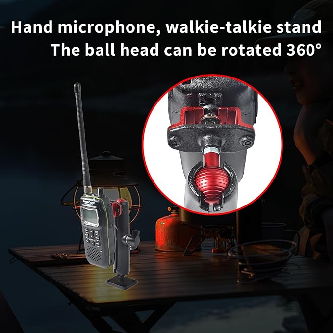 HYS 2 Way Radio/Walkie Talkie Mic Holder Aluminum Alloy with 1'' Ball for Handheld CB Radio W/ Belt Clip&Round Knob, Compatible with RAM Mounts B Size Double Socket Arm & Bike Motorcycle Radio Mount