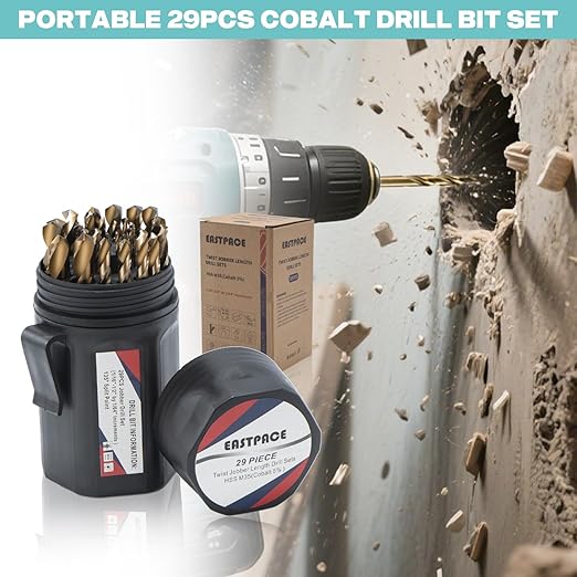 29Pcs M35 Cobalt Drill Bit Set, 1/16 inch-1/2 inch,Twist Jobber Drill Bit Kit for Stainless Steel, Hard Metal and Wood Plastic with Portable Indexed Case