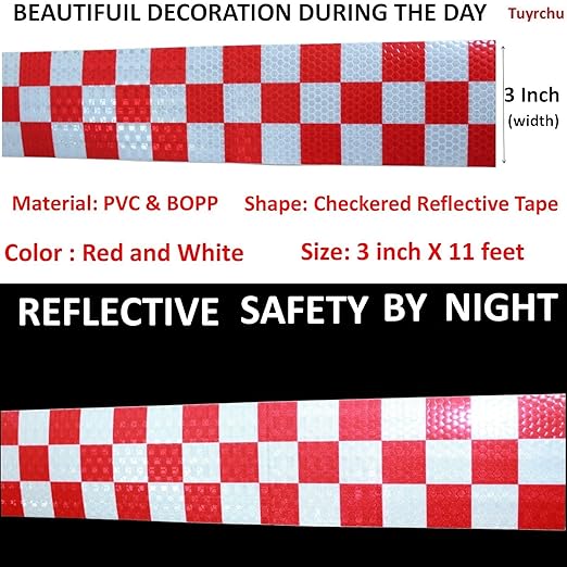 Red and White Reflective Tape Outdoor Waterproof 3 inch, High Visibility Conspicuity Industrial Marking Tape (11 feet)