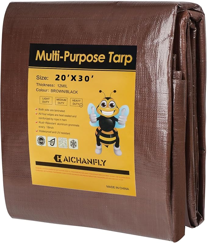 Heavy Duty Double-Sided Waterproof Poly Tarp 20x30 Feet 12mil Thick Polyethylene Tarps, Perfect for Outdoor Use, Plastic Cover & Mat for Tent Camping Storage Boat Bikes Vehicles