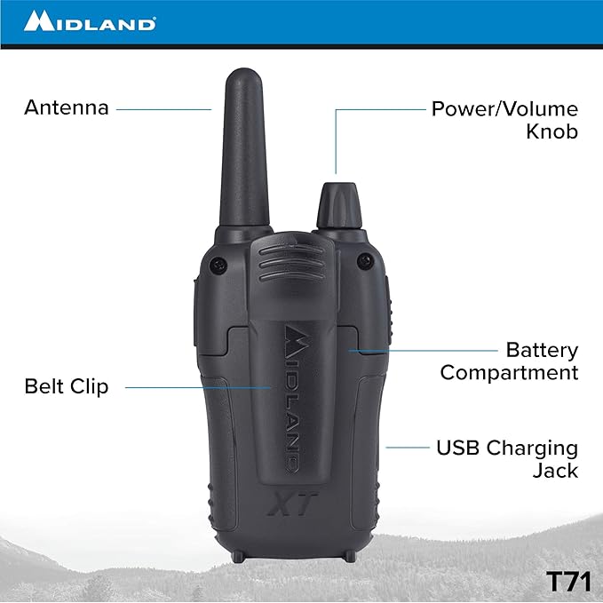 Midland T71VP3 36 Channel FRS Two-Way Radio - Up to 38 Mile Range Walkie Talkie - Black/Silver (Pack of 10)