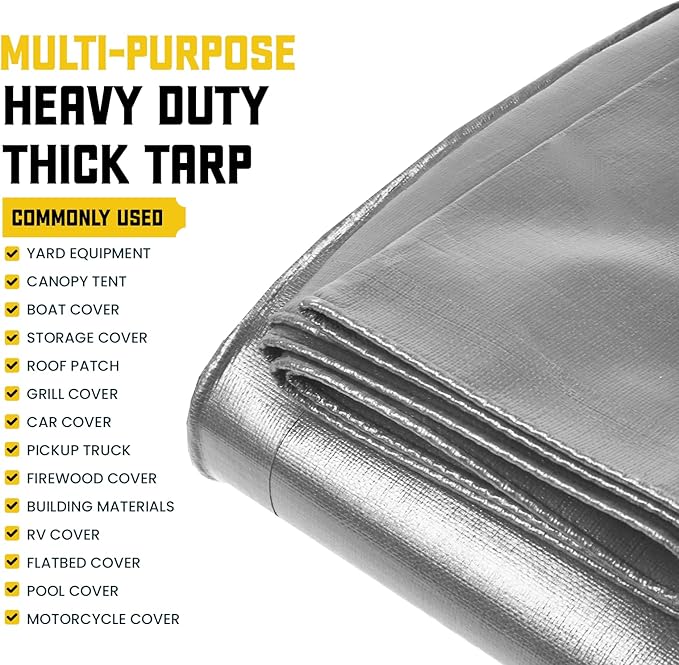 Core Tarps Classic 5 Mil Tarp Cover, Waterproof, UV Resistant, Rip and Tear Proof, Poly Tarpaulin with Reinforced Edges for Roof, Camping, Patio, Pool Cover, Boat (Silver/Black 12′ X 20′)