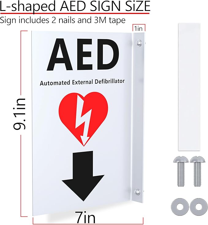 NLShan AED Sign: Double-Sided Acrylic Emergency Sign - Red, Modern and Attention-Grabbing, Wall Mount, 7x9 Inches