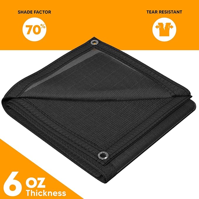 UV Resistant Black Mesh Tarps 12' x 20' - Rip & Tear Proof Resistant Polyethylene Mesh for Plant Garden, Greenhouse House Patio, Car, Truck, Boat or RV, 70% Sunblock Shade