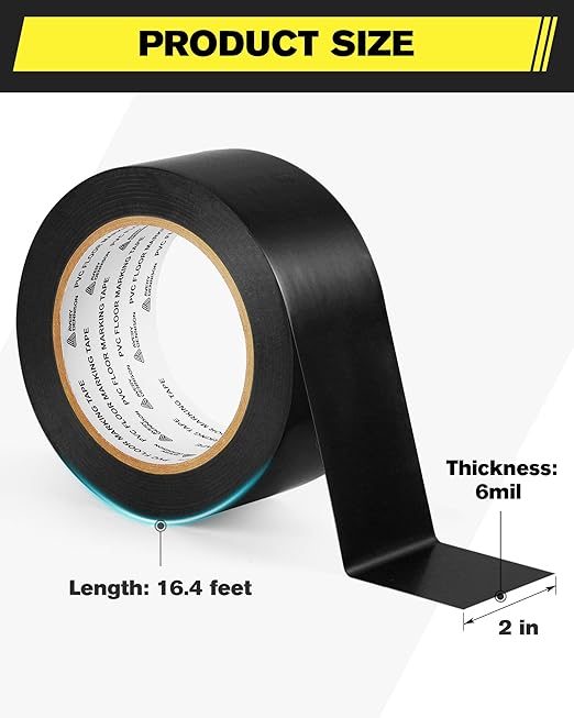 Avery Dennison Floor Marking Tape, 2 Inch x 108 Ft Black Caution Tape, 1 Roll Heavy Duty Safety Warning Tape, High Adhesion for Indoor/Outdoor | Warehouse, Factory, Parking, Industrial