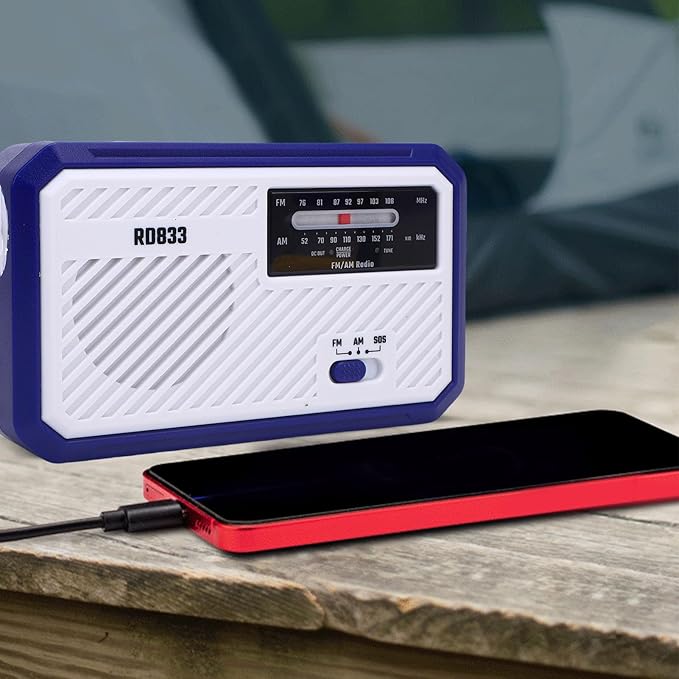 ciciglow Hand Crank Emergency Radio, AM FM Portable Solar Weather Radio with LED Flashlight and SOS Alarm for Outdoor Camping Hiking (Blue)