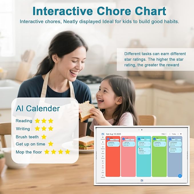 15.6 "Digital Calendar & Chore Chart, For Family Scheduling, Meal Planning, Task Rewards, Video Call，Online Sync With Mobile App, 32G Memory Smart Digital Photo Frame, Desktop Stand And Wall-Mounted