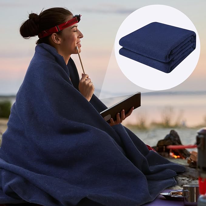 Preboun 3 Pieces Wool Camping Blanket Bulk 60" x 80" Military Wool First Aid Fire Retardant Blanket Queen for Outdoors Camping Stadium Picnics Travel Car Survival Kits(Navy)
