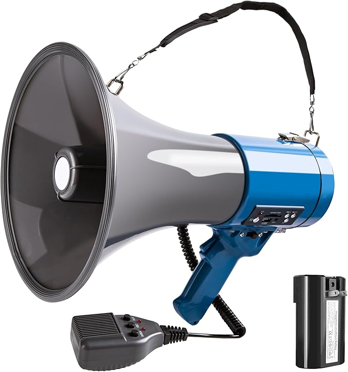 MyMealivos 50W Bluetooth Megaphone with Rechargeable Battery-Professional Bullhorn with Siren&240s Recording Supports USB/SD/3.5mm Aux-1600ft Range for Sports Police Emergency Outdoor Activities