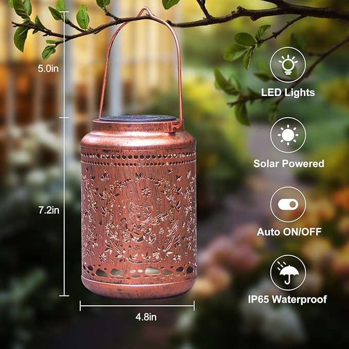 YISITEONE Cat Outdoor Solar Lanterns, Garden Waterproof Metal Hanging Decor Lights for Patio Yard Pathway Lawn Front Porch, Birthday Gardening Cat Lovers Gifts for Women Mom Grandma