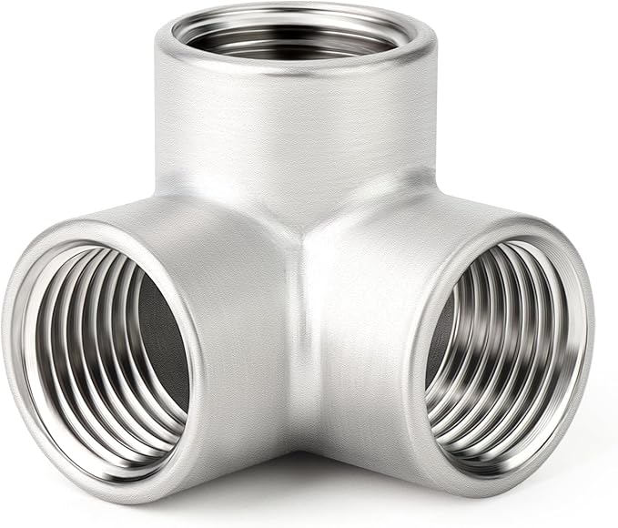 TAISHER 1PCS 304 Stainless Steel 3 Way Corner Pipe Fittings, 1/2" x 1/2" x 1/2" NPT Female Pipe Fittings