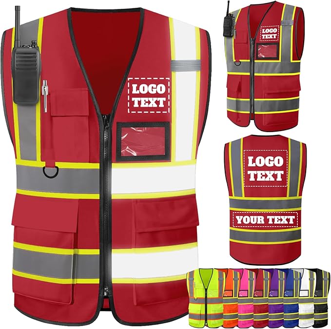 Custom Logo Safety Vest–Reflective High Visibility 2-Tone Work Vest for Men Construction Jacket Vests with Zipper Pockets