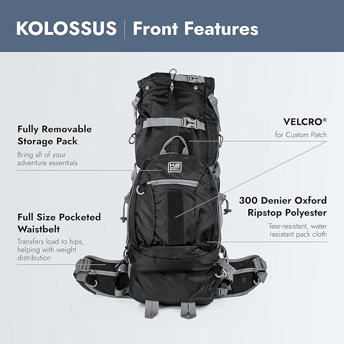K9 Sport Sack Kolossus - Large, Black - The Big Dog Backpack - Ideal for Dogs 20-22” Long - Fully Adjustable Pet Carrier - Doubles as a Professional-Grade 60L Hiking Pack