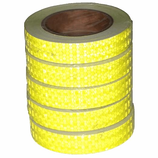 Fluorescent Yellow Reflective Tape Outdoor Waterproof 1 inch Wide, High Visibility Warning Safety Industrial Marking Tape (68 feet,5 Rolls)