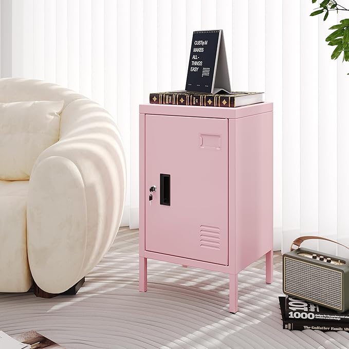 METAN Metal Storage Employees Lockers with 1 Lockable Doors,Locking Storage Cabinets for Small Spaces,Home,School,Gym,Assembly Required,Pink