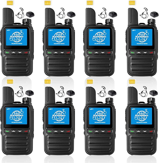KAYOTOM Lifetime Free Global Walkie Talkies Unlimited Range PTT Push-to-Talk Over Cellular Nationwide 5000 Miles POC 4G Handheld Long Range Two Way Radio for Team (Charging Dock & Earphones, 8-Packs)