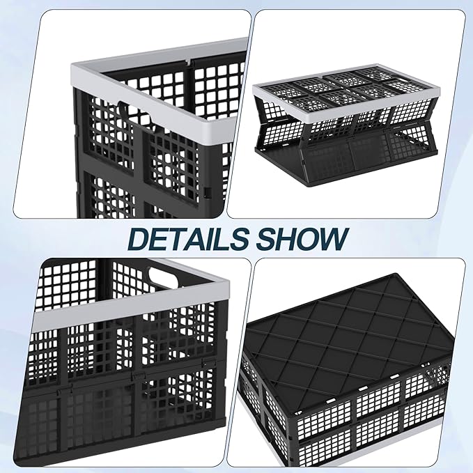 Saedy 66 L Extra Large Plastic Storage Crate, Foldable Milk Crates for Organizing, 3 Pack