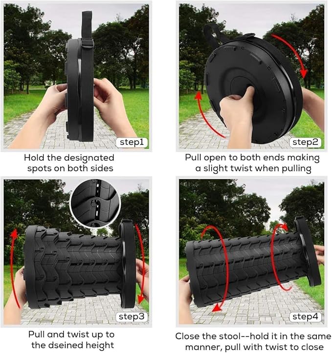 2-Pack Collapsible Stool, 400lbs Max Weight, Lightweight But Sturdy, Portable Retractable Folding Telescoping Foldable Camping Stool for Adults Outdoor Fishing Hiking BBQ (2, Black)