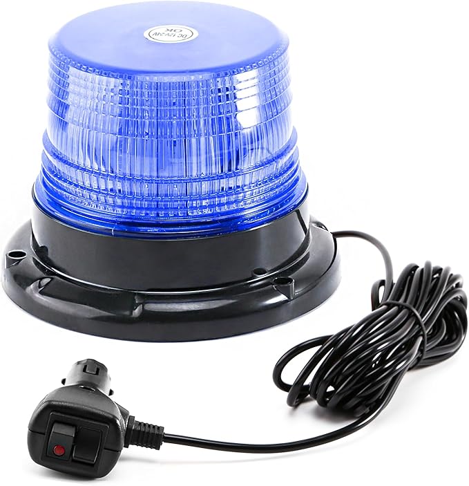 Blue LED Beacon Lights 12-24V Warning Safety Flashing Emergency Roadside Strobe Mini Light Bar with Magnetic Base for Snow Plow Truck Construction Vehicles Forklift Tractor Golf Carts 1-Pcs