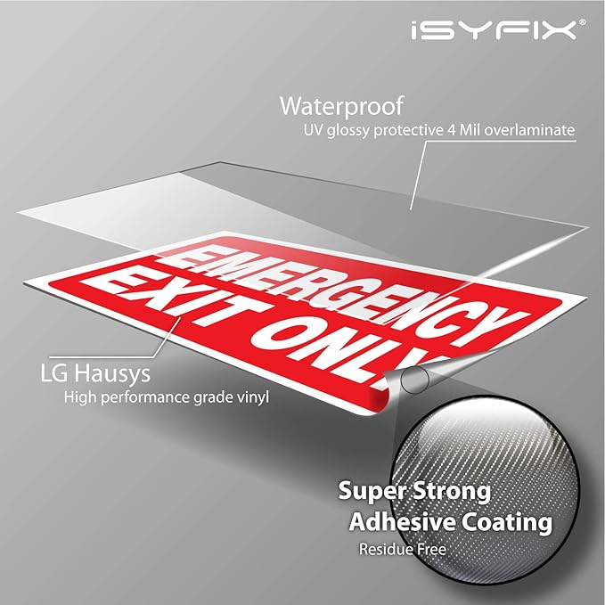 Emergency Exit Only Signs Stickers, 2 Pack 10x7 Inch – Premium Self-Adhesive Vinyl Decal, Laminated for Ultimate UV, Weather, Scratch, Water & Fade Resistance, Indoor & Outdoor