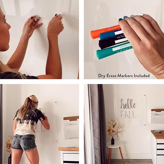 Ships Next Day, Made in USA - Acrylic Dry Erase Board | Non-Magnetic Dry Erase Board | Hanging Frameless White Board | Acrylic for Office and Home Walls | for Adults(Clear - 16x20)