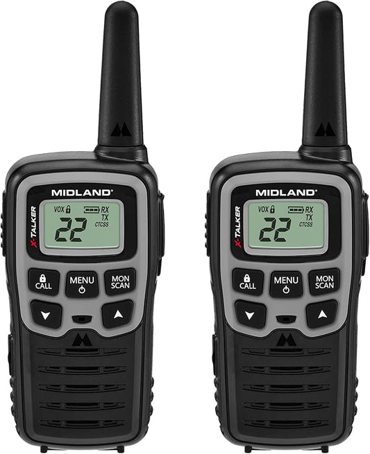 Midland - T51SLV X-Talker Spotting and Recovery Walkie -Talkie Long Range - FRS Two Way Radio for Adults and Kids, 38 Privacy Codes - Black/Silver - 2-Pack