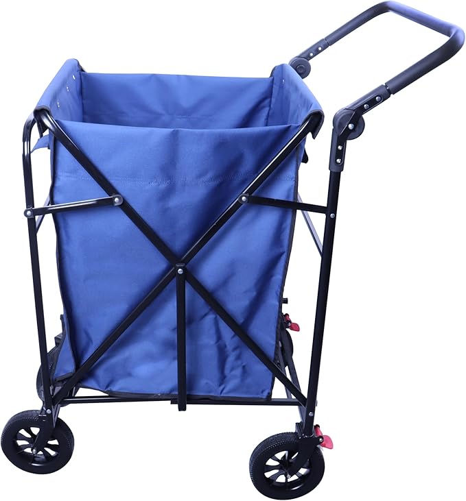 MATTAM Collapsible Basket Trucks Service Carts with Wheels for Material handling, 265 lbs Capacity，21" L x 18.9" W x 35.4" H (Blue)