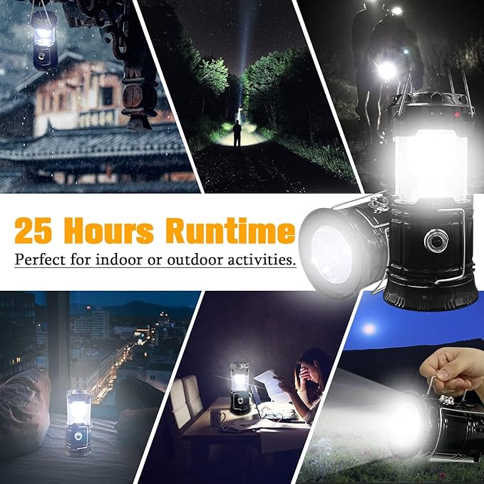 Collapsible Portable LED Camping Lantern Lightweight Waterproof Solar USB Rechargeable LED Flashlight Survival Kits for Indoor Outdoor Home Emergency Light Power Outages 4-Pack