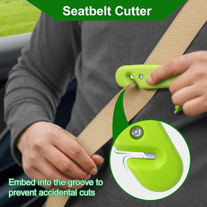 Car Window Breaker, Safety Hammer - 3 in 1 Escape Tools, Window Breaker Seatbelt Cutter, Roadside Emergency Kit with Light Reflective Tape(2 Pack, Green)
