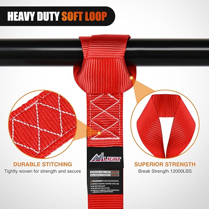 Nilight Soft Loop 1.7”×17" Motorcycle Tie Down Straps Heavy Duty 12000Lbs Max Break Strength for Securing ATV UTV Kayak Moving Cargo (8PK-Red)