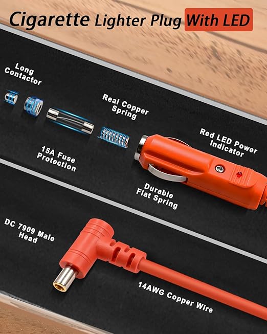 14AWG 2M/6.6FT Car Charging Cable for Jackery Portable Power Station Explorer 880 550 500 300 290 240 160 Cigarette Lighter Charger DC Adapter Cord
