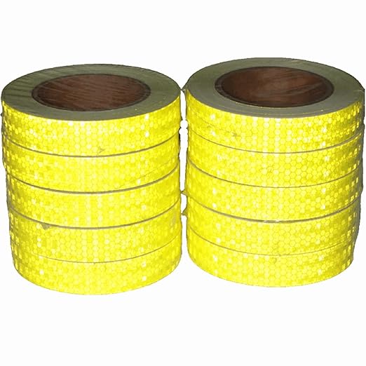Fluorescent Yellow Reflective Tape Outdoor Waterproof 1 inch Wide, High Visibility Safety Industrial Marking Tape (66 feet, 10 Rolls)
