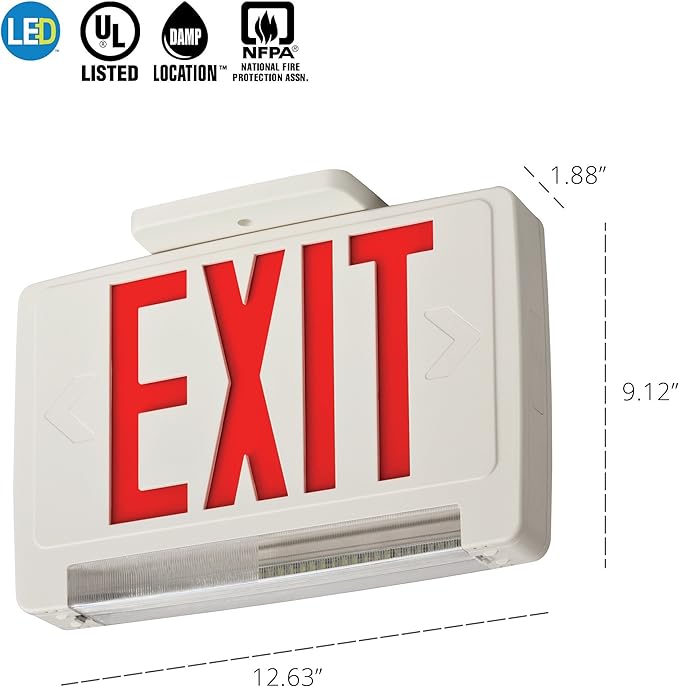 Lithonia Lighting ECBR LED M6 LED Exit and Emergency Light Bar Combo Fixture with Back Up Battery, 3 Watts, Damp Listed, Red Letters