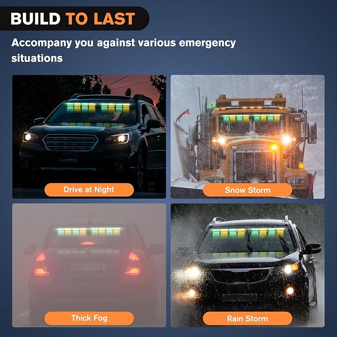 Nilight 32LED Amber Green Emergency Dash Strobe Lights with Controller Suction Cups Warning Hazard Interior Front/Rear Windshield Deck Split Light Bar for Truck Construction Vehicle
