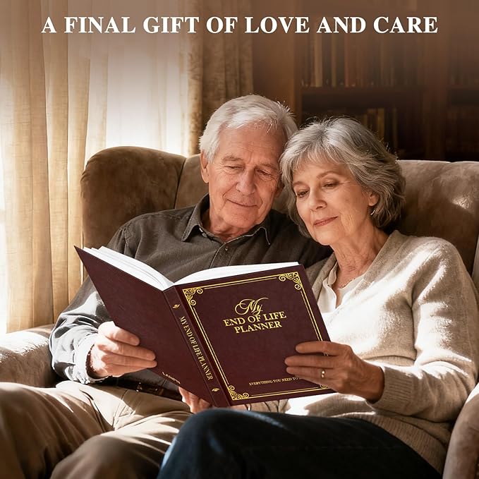Lanpn End of Life Planner Death Organizer with Tabs, Final Wishes & Financial Estate Planning Journal, When I Die Journal for Senior, Before Death Life and Care Plan Book, Brown, Leather Hardcover