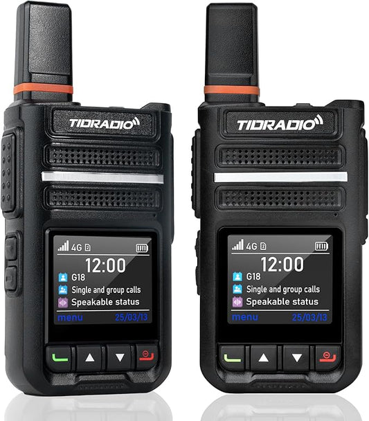 TIDRADIO TD-G18 Rapid Unlimited Range Walkie Talkies, Long Range Two Way Radios 6000+ Miles, Nationwide PTT 4G LTE PoC Radio with SIM Card Global Use for Family, Logistics, Company -2pcs