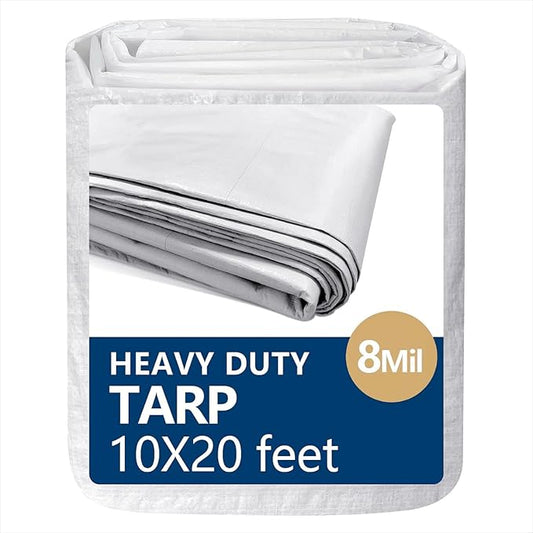 10x20 Feet Thickened Waterproof Tarp, 8 Mil Heavy-Duty Trap, Tarpaulin Cover for Camping, Emergency Rain Shelter, Outdoor Gear Protection, UV Resistant, Reinforced Grommets.
