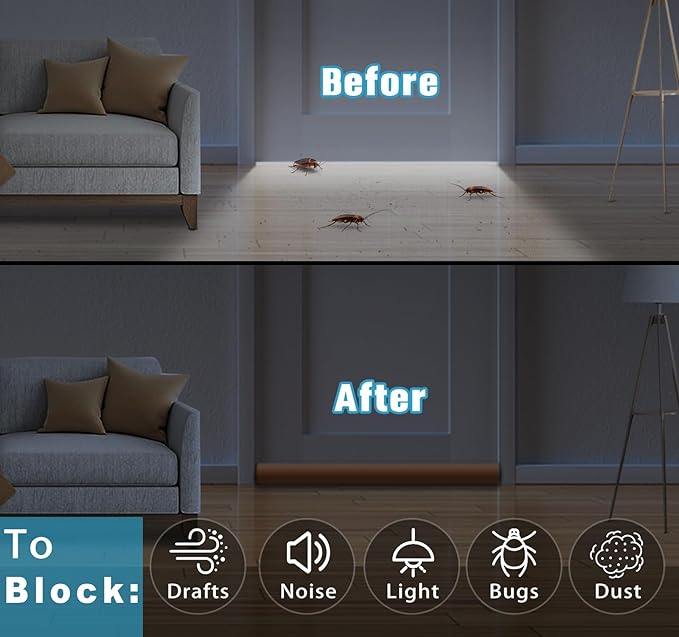 MAXTID 32" Door Draft Stopper Brown Home Essentials for New Home Door Stoppers for Bottom of Door Under Door Weather Stripping Large Door Draft Blocker
