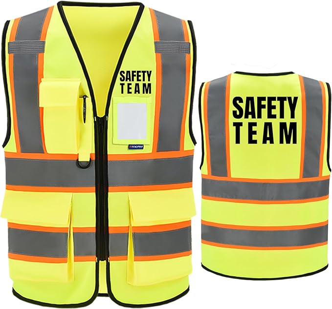 AYKRM Security Vest for Men Women 7 Pockets High Visibility Reflective Safety Vest Front Zipper Meets ANSI/ISEA