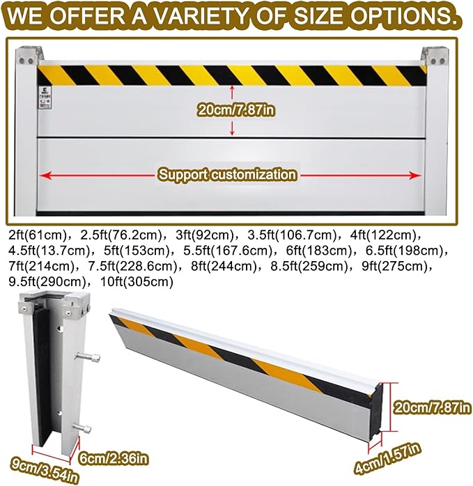 Doorway Flood Barrier, 2/3/4/5/6/7/8/9/10/11/12/13ft Flood Barrier Vertical Detachable Reusable Flood Barrier, Heavy Duty Flood Protection Stop Log System, Home Garage Door(H 3.3ft(100cm),3.5f