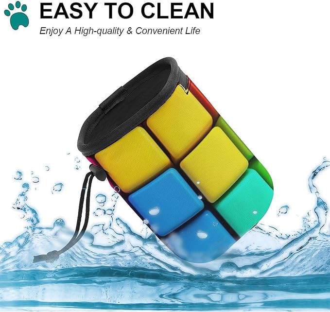 Dog Feed Snack Reward, Pet Training Package, Dog Snack Pocket with Adjustable Waist Belt 3 Ways to Wear Rainbow Colorful Blocks