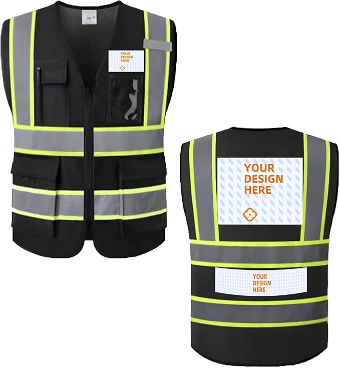 Custom Safety Vest Personalized Logo Hi Vis Class 2 Reflective Multi Pocket Zipper Construction Work Vest