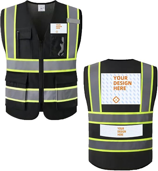 Custom Safety Vest Personalized Logo Hi Vis Class 2 Reflective Multi Pocket Zipper Construction Work Vest