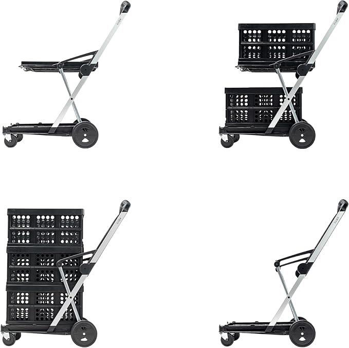 CLAX® The Original | Made in Germany | Multi Use Functional Collapsible Carts | Mobile Folding Trolley | Storage Cart Wagon | Shopping Cart with 2 Storage Crates (Black)