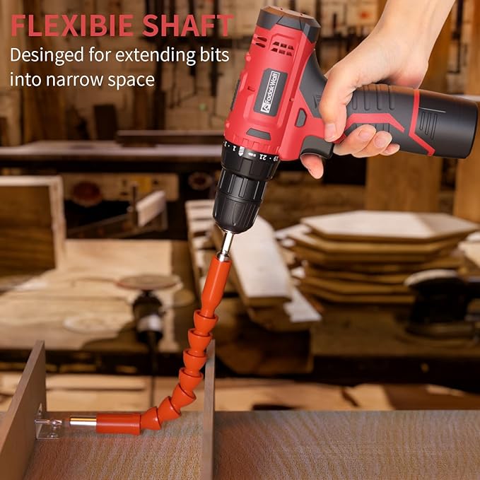 FADAKWALT Cordless Drill Set, 12V Power Drill With Battery and Charger, Electric Driver/Drill Bits, 3/8'' Keyless Chuck, 21+1 Torque Setting, 180 inch-lbs, LED, Red