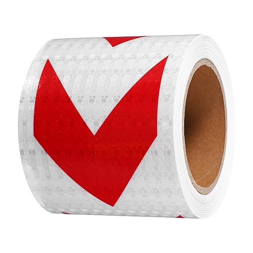 PATIKIL Reflective Tape, 4 Inch x 49 ft Waterproof Self Adhesive High Visibility Safety Warning Arrow Tape Outdoor Reflectors for Trucks Trailers Cars, White Red