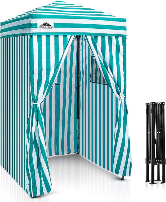 EAGLE PEAK Flex Ultra Compact 4x4 Pop-up Canopy, Sun Shelter, Changing Room, Portable Privacy Canopy Cabana for Pool, Fashion Photoshoots, or Camping, White/Light Blue