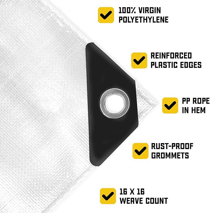 Core Tarps Extreme Heavy Duty 20 Mil Tarp Cover, Waterproof, UV Resistant, Rip and Tear Proof, Poly Tarpaulin with Reinforced Edges for Roof, Camping, Patio, Pool, Boat (White 10′ X 20′)
