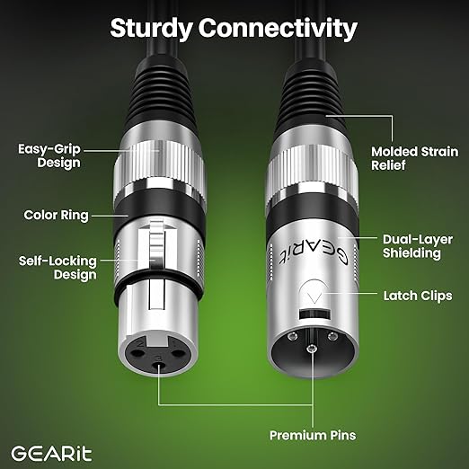 GearIT DMX Stage Lighting Cable - 100 Feet, 2-Pack (XLR Compatible) 3-Pin Balanced Shielded for DJ, LED Moving Head Par Light, Mic Mixer, Recording Studio, Podcast - 100ft